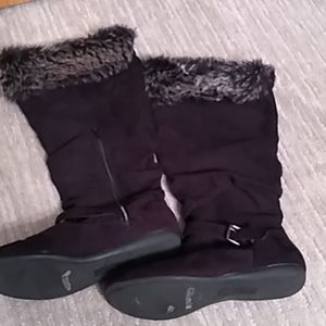 Black Suede Boots W Faux Fur